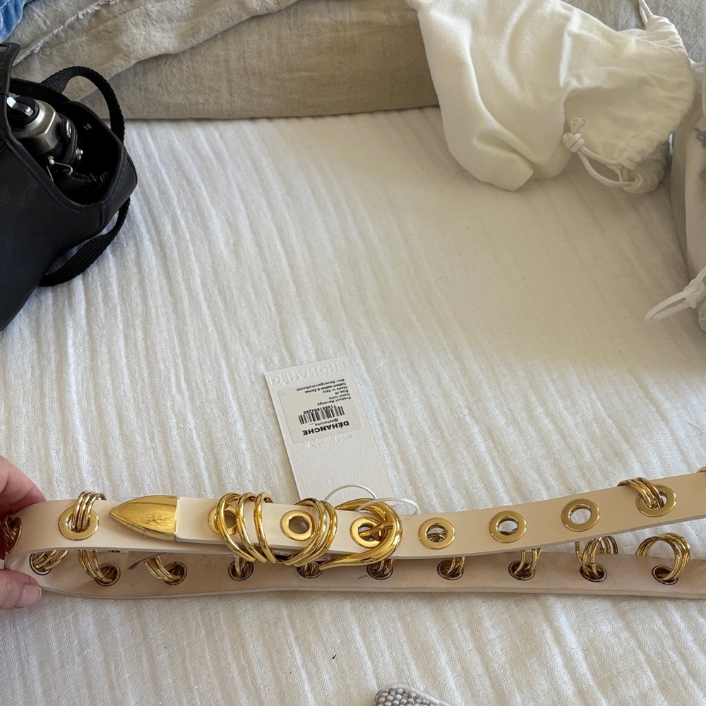 Elegant Designer Cream Belt with Gold Details